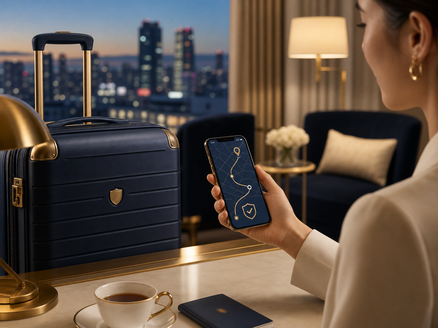 スマートフォンで荷物配送状況を確認する旅行者